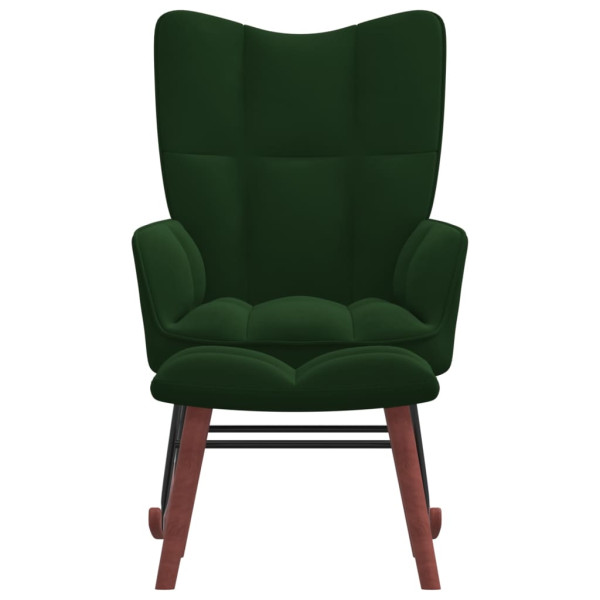 Silla mecedora con reposapiés terciopelo verde oscuro M 2