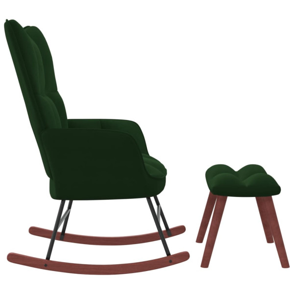 Silla mecedora con reposapiés terciopelo verde oscuro M 3