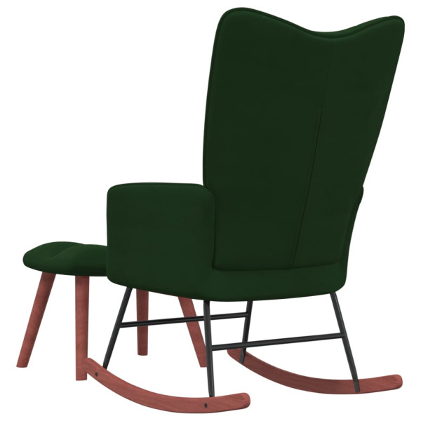 Silla mecedora con reposapiés terciopelo verde oscuro M 4