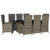9 pcs conjunto de jantar p/ jardim c/ almofadões vime PE cinza 2