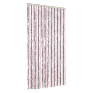 Cortina anti-insetos 100x230 cm chenille cinza-prateado e rosa H