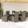 7 pcs conjunto de jantar p/ jardim c/ almofadões vime PE cinza 1