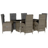 7 pcs conjunto de jantar p/ jardim c/ almofadões vime PE cinza 2