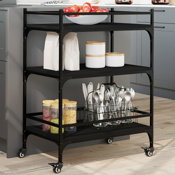 Carrito de cocina de madera de ingeniería negro 65x40x86.5 cm D