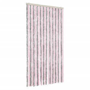 Cortina anti-insetos 100x220 cm chenille cinza-prateado e rosa H
