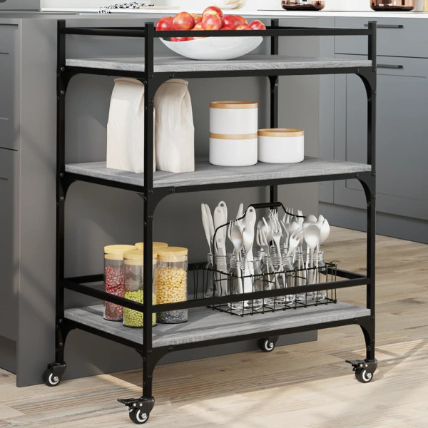 Carrito de cocina madera ingeniería gris Sonoma 65x40x86.5 cm D