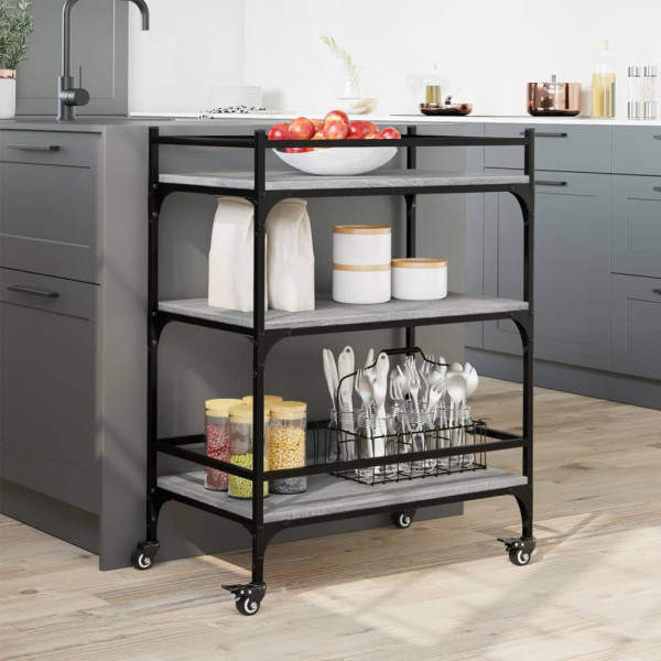 Carrito de cocina madera ingeniería gris Sonoma 65x40x86.5 cm M 3