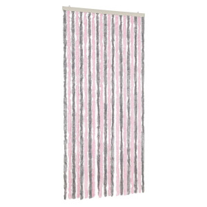 Cortina anti-insetos 90x220 cm chenille cinza-prateado e rosa H