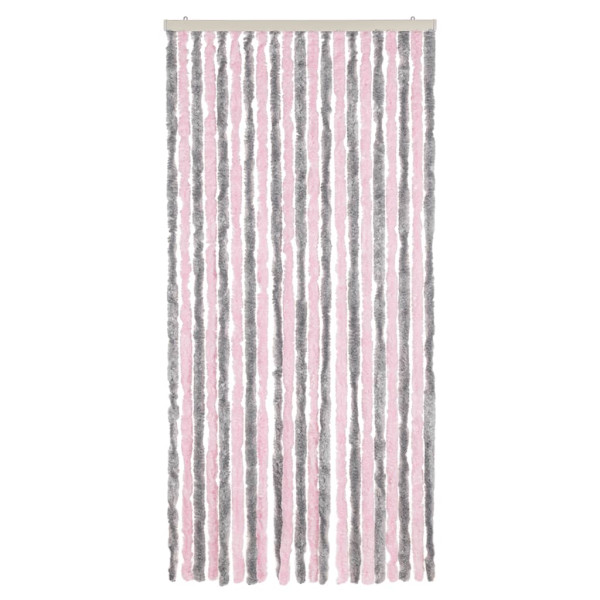 Cortina anti-insetos 90x220 cm chenille cinza-prateado e rosa M 3