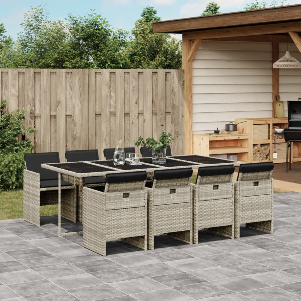 9 pcs conjunto de jantar p/ jardim c/ almofadões cinzento claro D