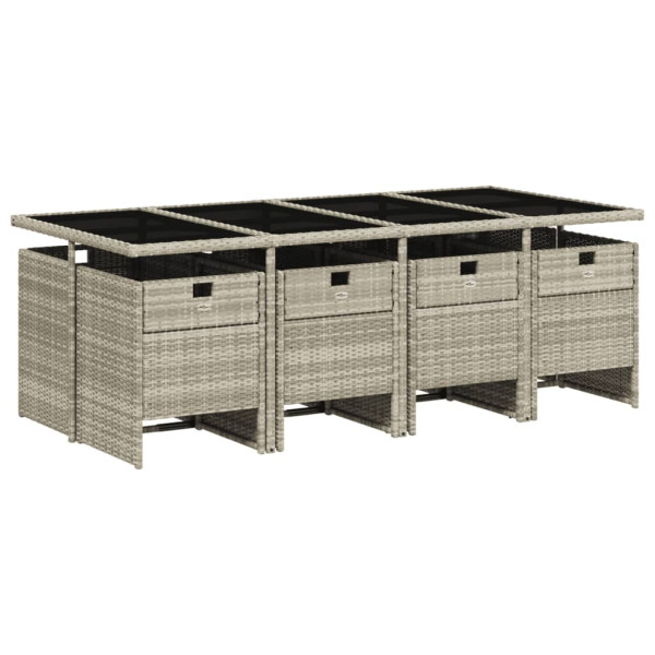 Set comedor de jardín 9 pzas cojines ratán sintético gris claro M 3