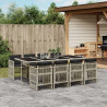 9 pcs conjunto de jantar p/ jardim c/ almofadões cinzento claro 1