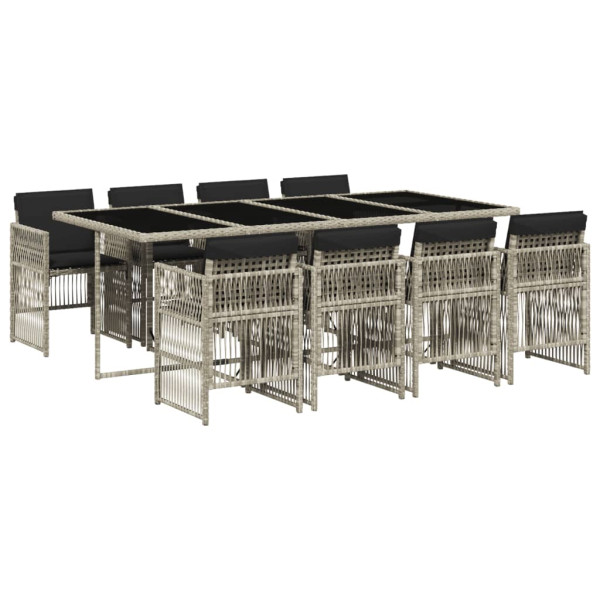 9 pcs conjunto de jantar p/ jardim c/ almofadões cinzento claro M 2
