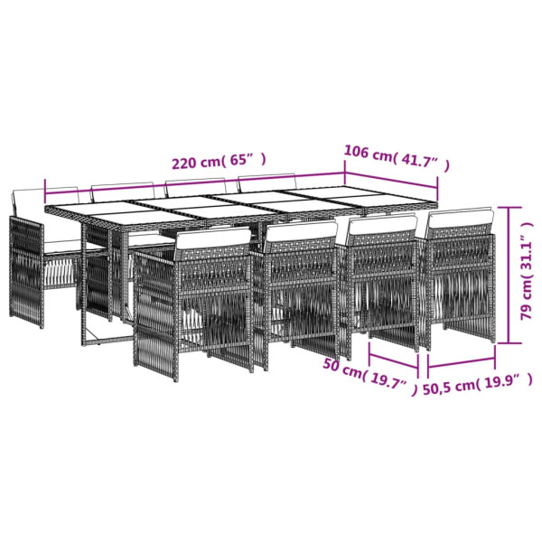 Set comedor de jardín 9 pzas cojines ratán sintético gris claro M 4