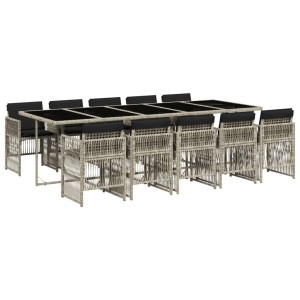 Set de comedor de jardín 11 pzas y cojines ratán sintético gris H