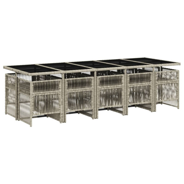 Set de comedor de jardín 11 pzas y cojines ratán sintético gris M 3