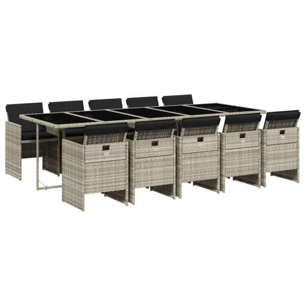 Set de comedor de jardín 11 pzas y cojines ratán sintético gris M 2
