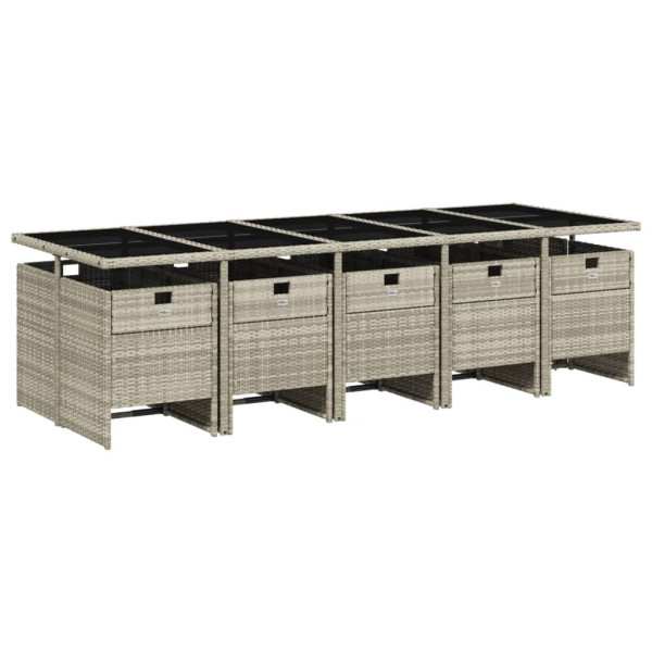 Set de comedor de jardín 11 pzas y cojines ratán sintético gris M 3