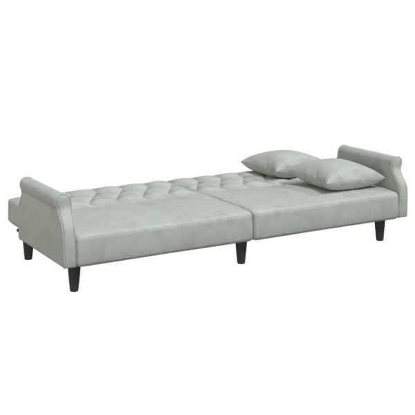 Sofá cama 2 plazas con almohadas taburete terciopelo gris claro M 5