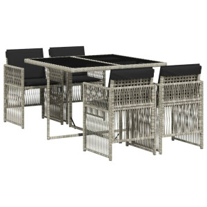 Set comedor de jardín 5 pzas cojines ratán sintético gris claro H
