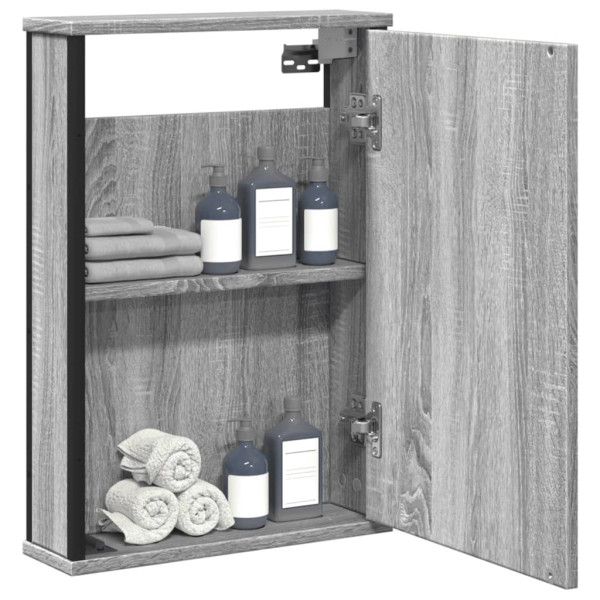 Armario con espejo de baño madera gris Sonoma 42x12x60 cm D