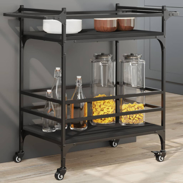 Carrito de cocina de madera de ingeniería negro 82x40x78.5 cm D