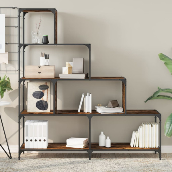 Librería con 4 peldaños madera roble ahumado 139x33.5x149 cm M 4
