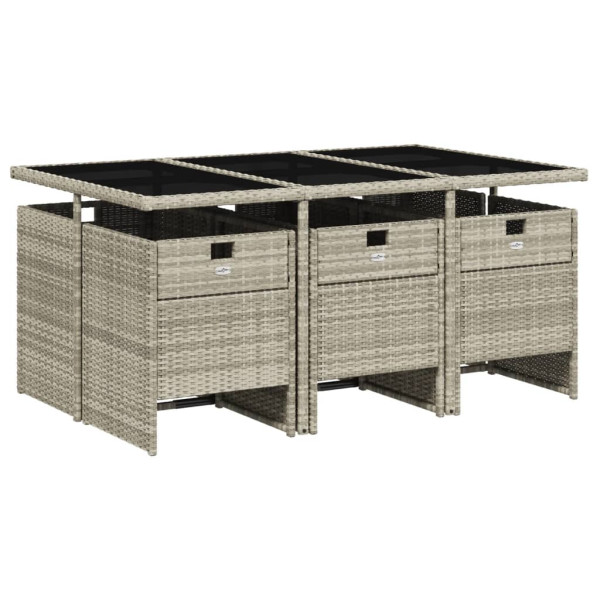Set comedor jardín 7 pzas y cojines ratán sintético gris claro M 2