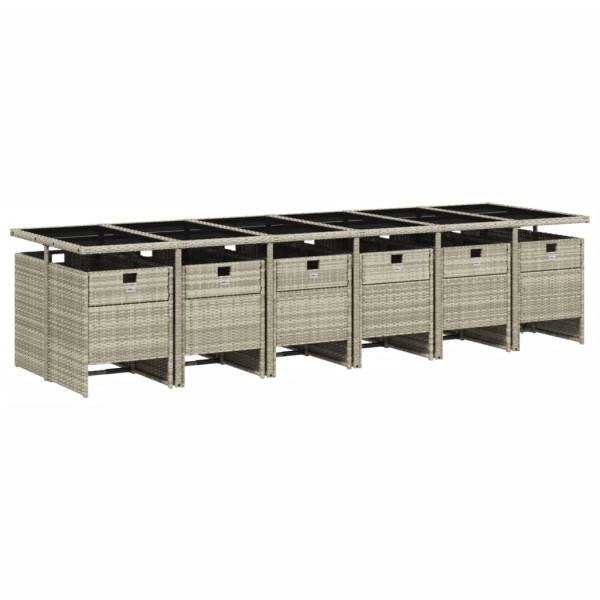 13 pcs conj. jantar jardim c/ almofadões vime PE cinzento-claro M 3