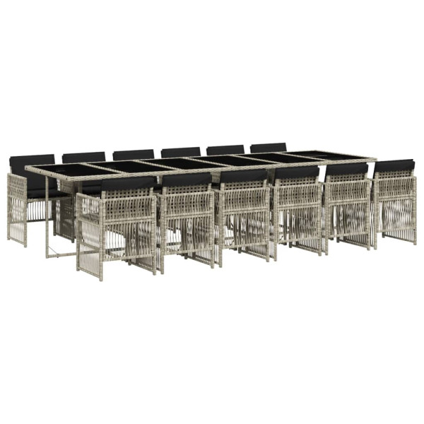 Set comedor jardín y cojines 13 pzas ratán sintético gris claro M 2