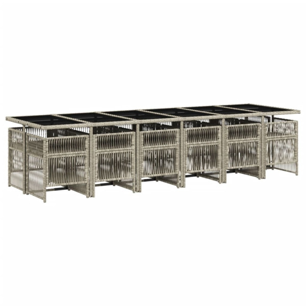 Set comedor jardín y cojines 13 pzas ratán sintético gris claro M 3