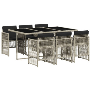 Set comedor jardín 7 pzas y cojines ratán sintético gris claro H