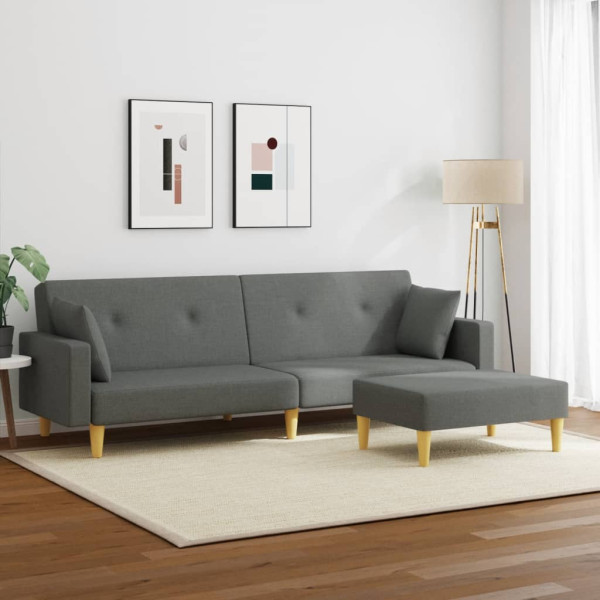 Sofá-cama de 2 lugares c/ apoio de pés tecido cinzento-escuro M 3