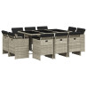 11 pcs conjunto jantar p/ jardim c/ almofadões vime PE cinzento 2