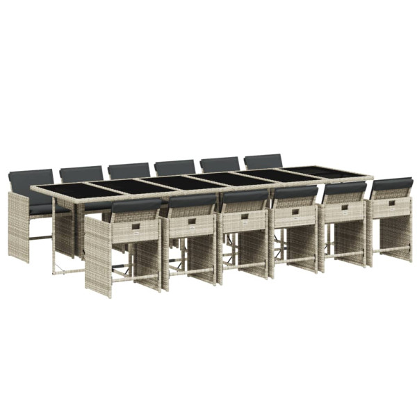 Set comedor jardín y cojines 13 pzas ratán sintético gris claro M 2