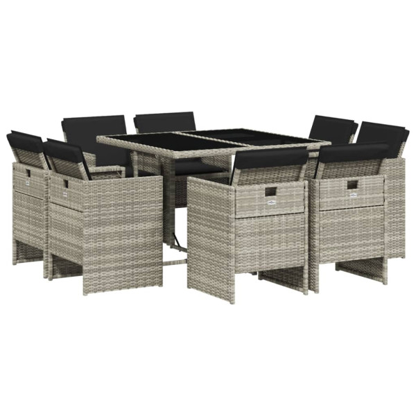 9 pcs conjunto de jantar p/ jardim c/ almofadões cinzento claro M 2