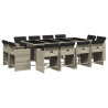 13 pcs conj. jantar jardim c/ almofadões vime PE cinzento-claro 2