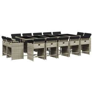 Set comedor jardín y cojines 15 pzas ratán sintético gris claro H