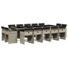 15 pcs conj. jantar jardim c/ almofadões vime PE cinzento-claro 2