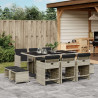 Set de comedor de jardín 11 pzas y cojines ratán sintético gris 1
