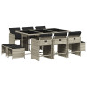 Set de comedor de jardín 11 pzas y cojines ratán sintético gris 2