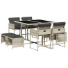 Set comedor de jardín 9 pzas cojines ratán sintético gris claro 2