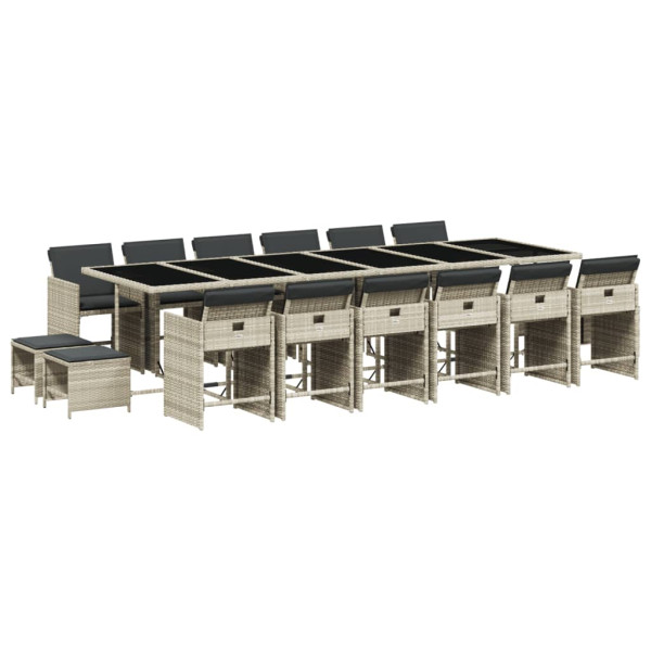 Set comedor jardín y cojines 17 pzas ratán sintético gris claro M 2