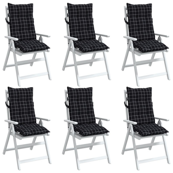 Cojines para silla respaldo alto 6 uds tela a cuadros negro M 3