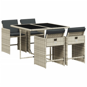 Set comedor de jardín 5 pzas cojines ratán sintético gris claro H