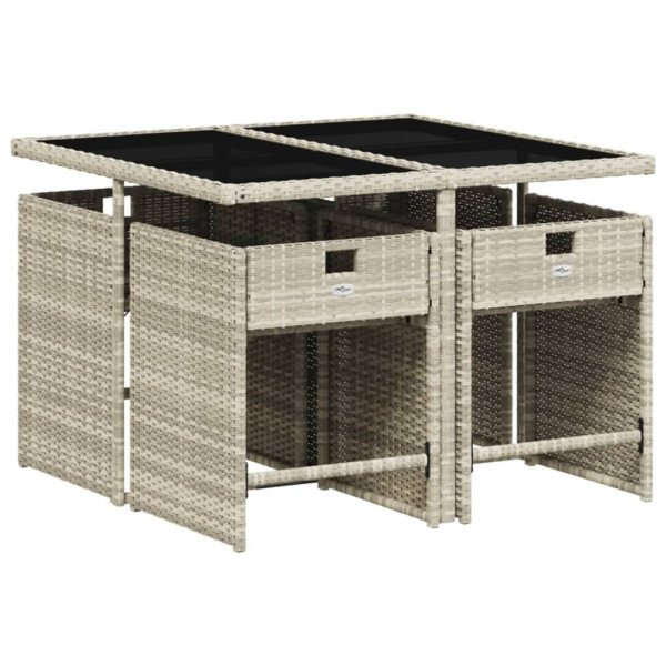 Set comedor de jardín 5 pzas cojines ratán sintético gris claro M 3