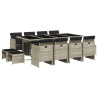 13 pcs conj. jantar jardim c/ almofadões vime PE cinzento-claro 2