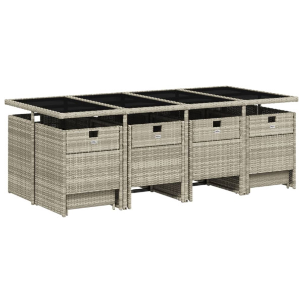 13 pcs conj. jantar jardim c/ almofadões vime PE cinzento-claro M 3
