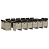 Set comedor jardín y cojines 17 pzas ratán sintético gris claro 2