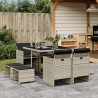 Set comedor de jardín 9 pzas cojines ratán sintético gris claro 1